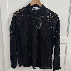 NWT Zara Black Sheer Lace Blouse